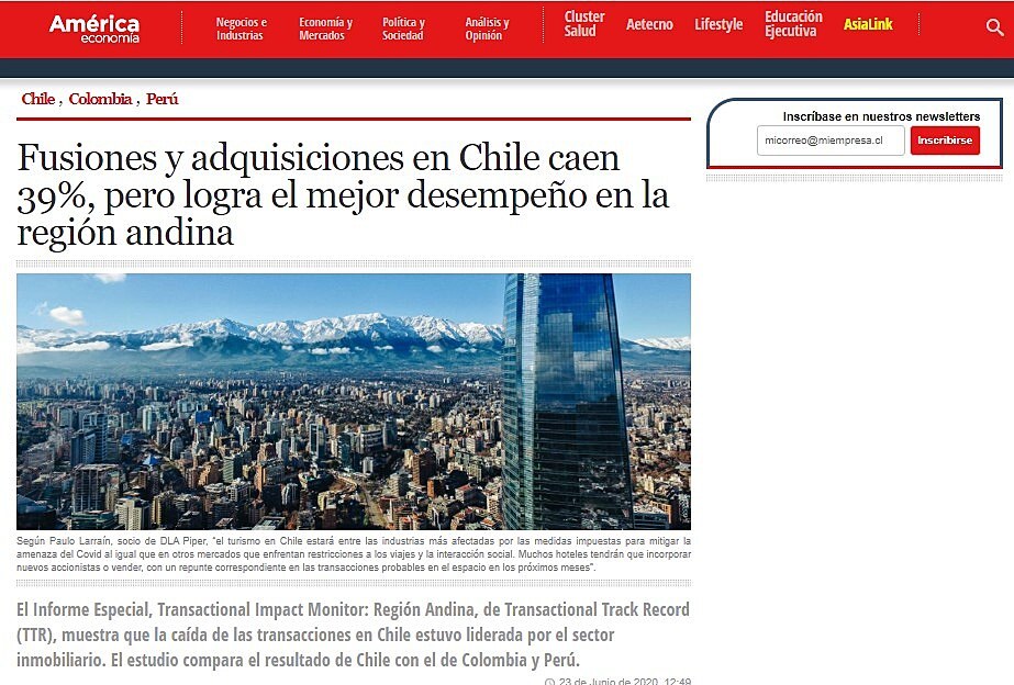 Fusiones y adquisiciones en Chile caen 39%, pero logra el mejor desempeo en la regin andina